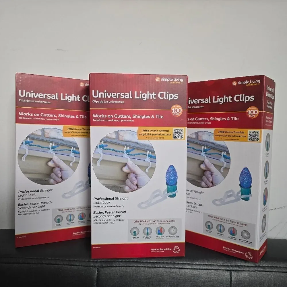 Bundle of 3 Simple Living Solutions Universal Light Clips, 100 Ct – Plastic Clip